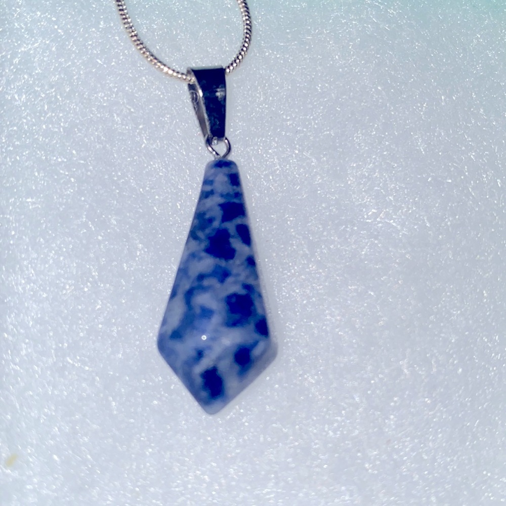 Blue and White Sodalite Sterling Silver Necklace 16”